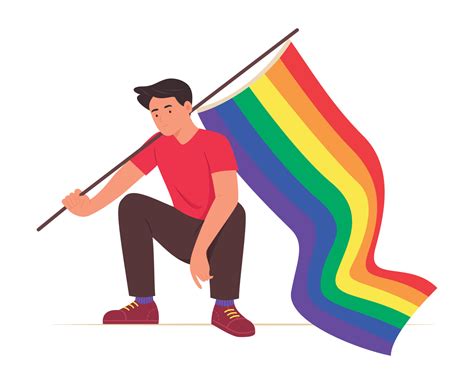 Gay Man Holding A Rainbow Flag For The Pride Concept Illustration Vector Art At Vecteezy