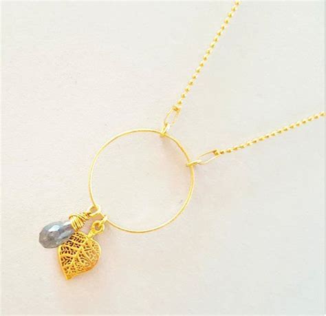 Gold Kette Mit Labradorit Blatt Anh Nger Boho Halskette Silber