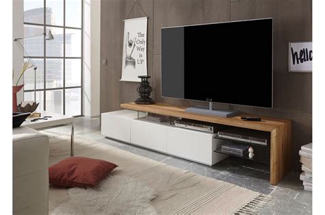 Meuble TV design blanc et plateau chêne massif Cbc Meubles