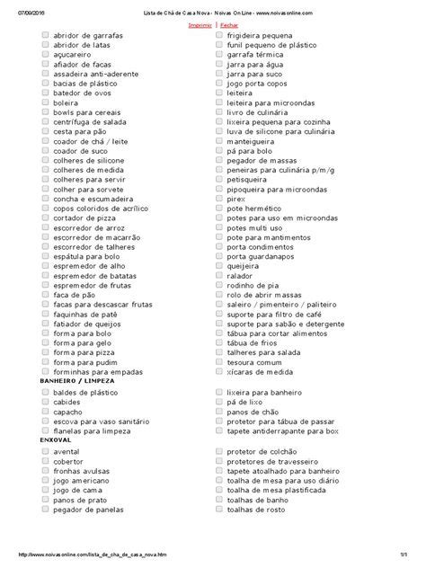 Lista De Enxoval De Casa Nova