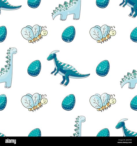 Dibujado a mano bonito diseño de dinosaurios sin costuras Dinosaurios