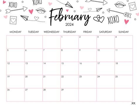 February Printable Calendar Cute Becki Carolan