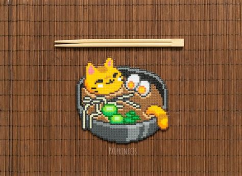 Ramen Cat Pixel Art Magnet Hama Perler Beads Bit Decor Ramen Etsy