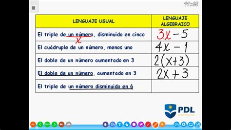 COLEGIO PDL LENGUAJE USUAL Y ALGEBRAICO YouTube