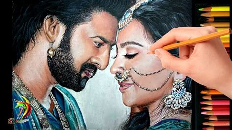 Baahubali 2 Blockbuster Scenes Realistic Drawing Of Prabhas And Anushka