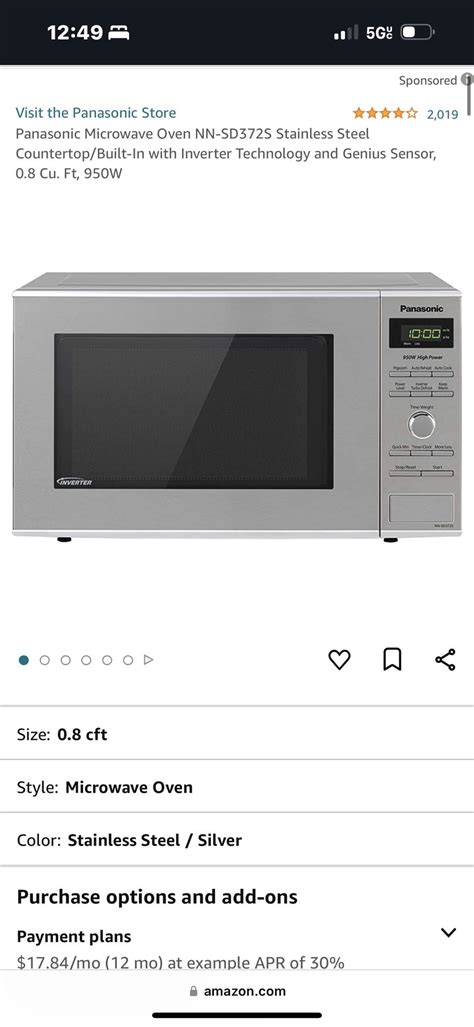 Panasonic Microwave Nn Sd372s