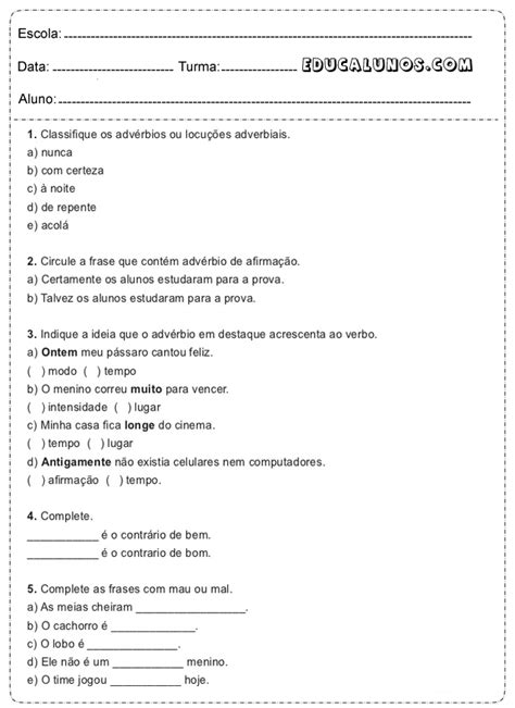 Atividades De Portugu S Para O Ano Sobre Locu O Adjetiva S Escola