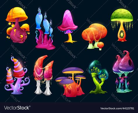 Fantasy Magic Cartoon Mushrooms Royalty Free Vector Image