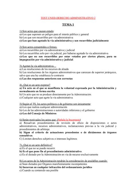 Test Administrativo Ii Test Uned Derecho Administrativo