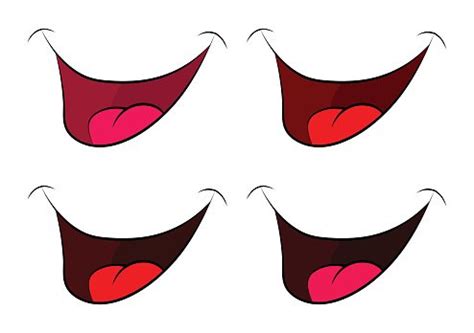 Cartoon Smile Set, Mouth, Lips With Teeth And Tongue. Stock Clipart ...