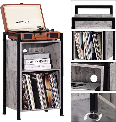 Buy Record Player Stand 2 Tier Vinyl Record Storage Cabinet With Metal Frame Cube Vinyl Holder