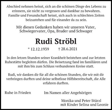 Traueranzeigen Von Rudi Str Bl Zeit Des Gedenkens De