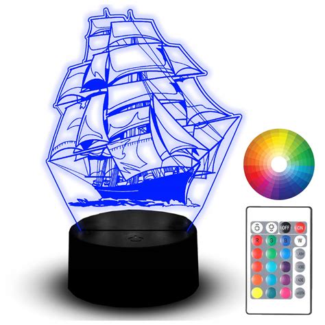 Lampka Nocna LED Statuetka RGB 3D Grawer Statek Łódź Łódka Morze