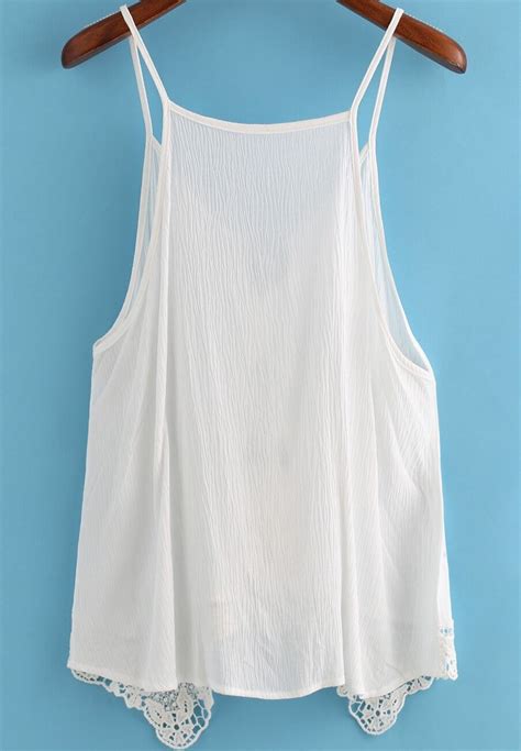 White Spaghetti Strap Lace Loose Cami Top Shein Sheinside