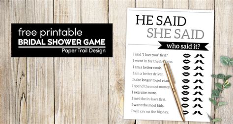 Free Printable Wedding Shower Games He Said She Said Paper Trail Design