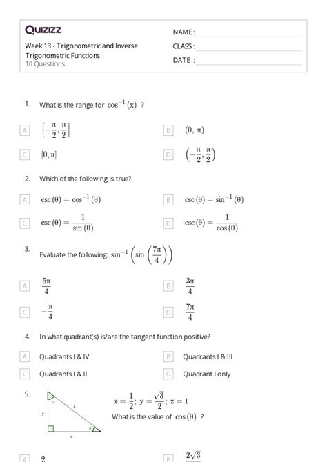 50 Inverse Trigonometric Functions Worksheets For 11th Year On Quizizz