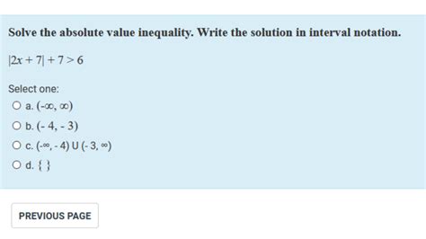 Solved Solve The Absolute Value Inequality Write The Chegg