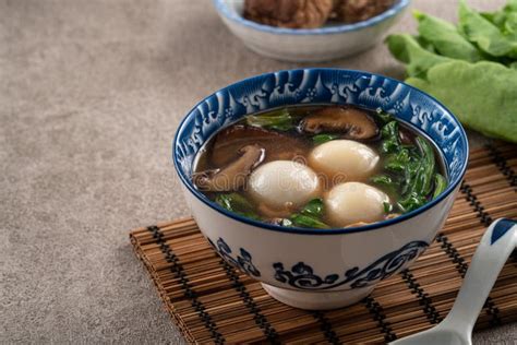 Eating Big Tangyuan Yuanxiao with Savory Soup in Taiwan Stock Photo ...