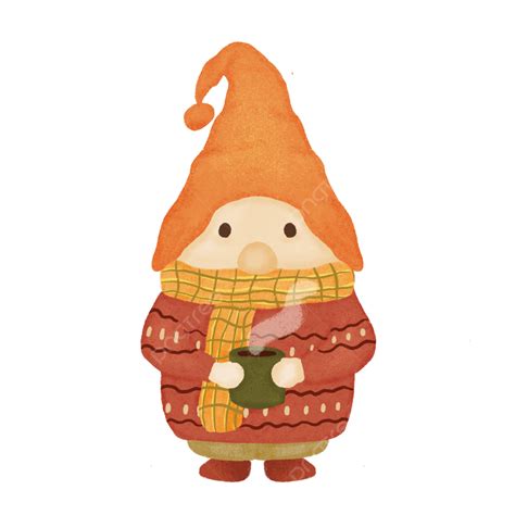 Gnome With Coffee In Autumn Gnome Fall Gnome Autumn Gnomes Png