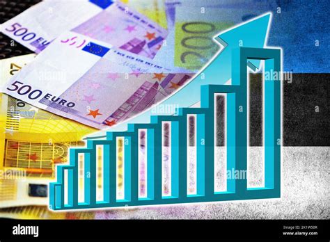 Economy Graph Rising Arrow Cash Euro Banknotes And Estonia Flag