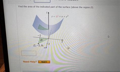 Solved Find The Area Of The Indicated Part Of The Surface Chegg