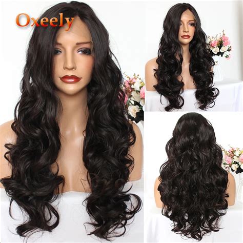 Oxeely 4 Long Wavy Hair Synthetic Lace Front Wigs Glueless Brown Color