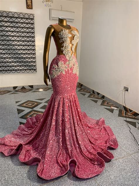 Pink Evening Dress Custom Made Black Girl Mermaid Prom Gown By House Of