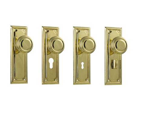 Tradco Edwardian Door Knob On Rectangular Backplate Polished Brass Keeler Hardware