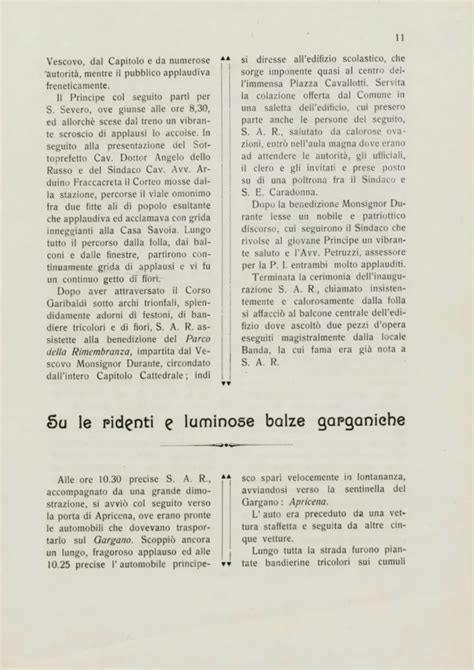 Il Racconto Della Visita Del Principe Umberto Di Savoia Sul Gargano A