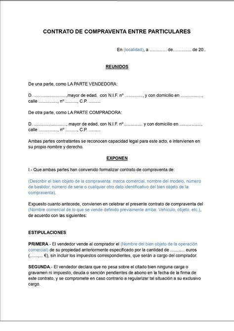 Contrato De Compraventa Entre Particulares Incluye Plantillas