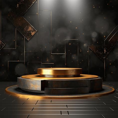 Premium AI Image 3d Podium 3d Black And Gold Stage Render Product