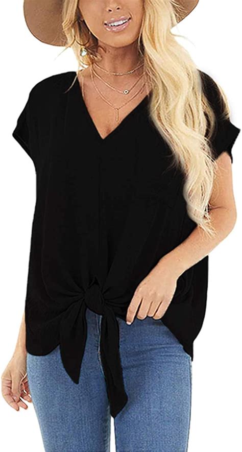 Chiffon T Shirt Damen Lose Reine Farbe Freizeit Oberteile Tief V