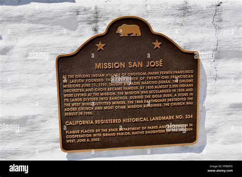 Mission San Jose Plaque Fremont California Stock Photo Alamy