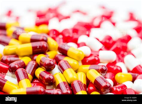 Selective Focus Of Antibiotic Capsules Pills On Blur Capsule Background