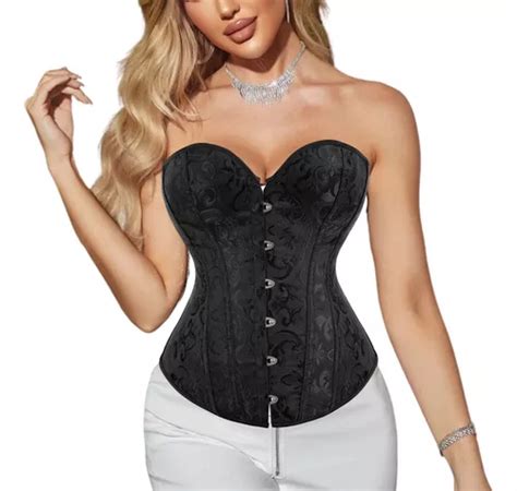 Corpete Corset Corselet Espartilho Floral Preto A M Frete Gr Tis