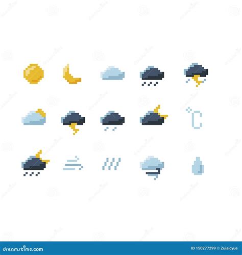 Pixel Weather Icons Stock Vector Illustration Of Forecast