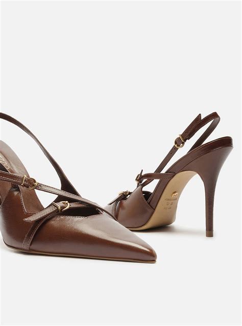 Scarpin Marrom Arezzo Couro Salto Alto Slingback Amélia ZZ MALL