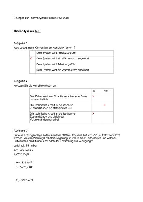 2016 SS klausurvorbereitung Übungen zur Thermodynamik Klausur SS 2006