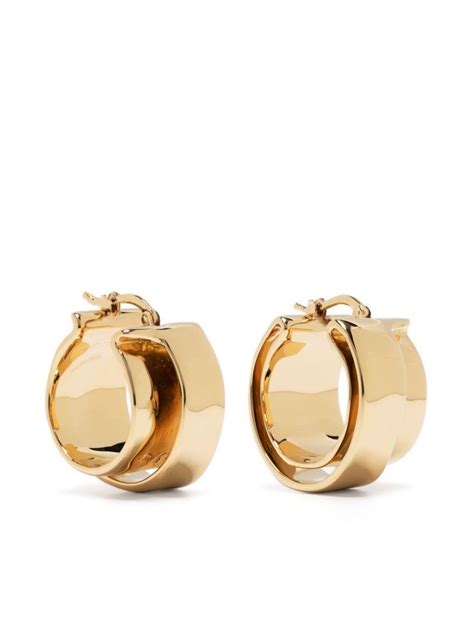 Jil Sander Logo Engraved Layered Hoop Earrings Gold Farfetch