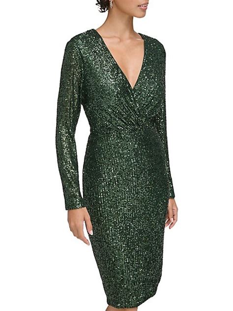 Calvin Klein Sequined Wrap Sheath Dress Thebay