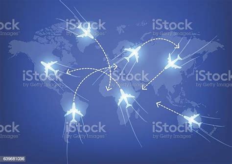 Vector World Travel Map With Airplanes Stock Illustration Download