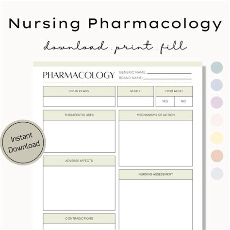 Printable Nursing Pharmacology Template Pharmacology Notes Etsy