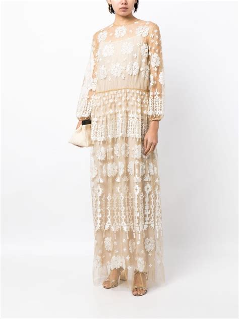 Biyan Floral Embroidered Semi Sheer Maxi Dress Farfetch