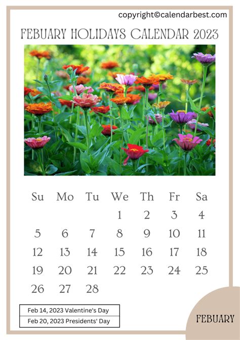 February Holidays Calendar 2023 – Printable Template in PDF