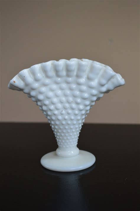 Vintage Hobnail Milk Glass Fenton Bud Vase Fanned Crimped