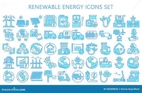 Renewable Energy Blue Color Icons Pack Stock Vector Illustration Of