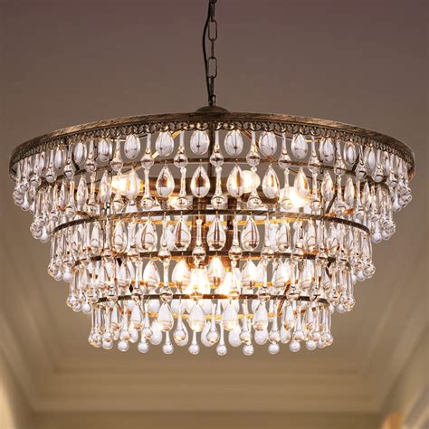 Wellmet Black Crystal Chandelier 24in Farmhouse Chandelier For Dining