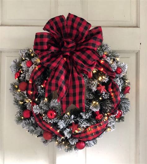 Christmas Wreath Lighted Christmas Wreath Buffalo Plaid Etsy