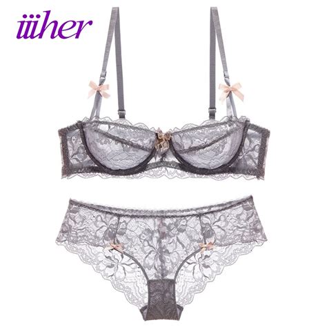 Iiiher Women S Sexy Bra Set Lace Underwear Women Thin Cup Deep V Neck