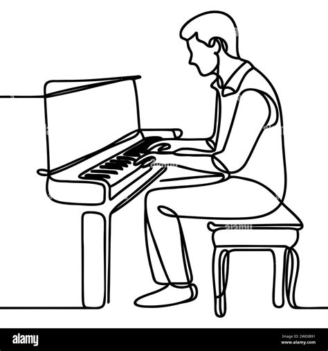 one continuous line drawing of a pianist playing a classic grand piano ...